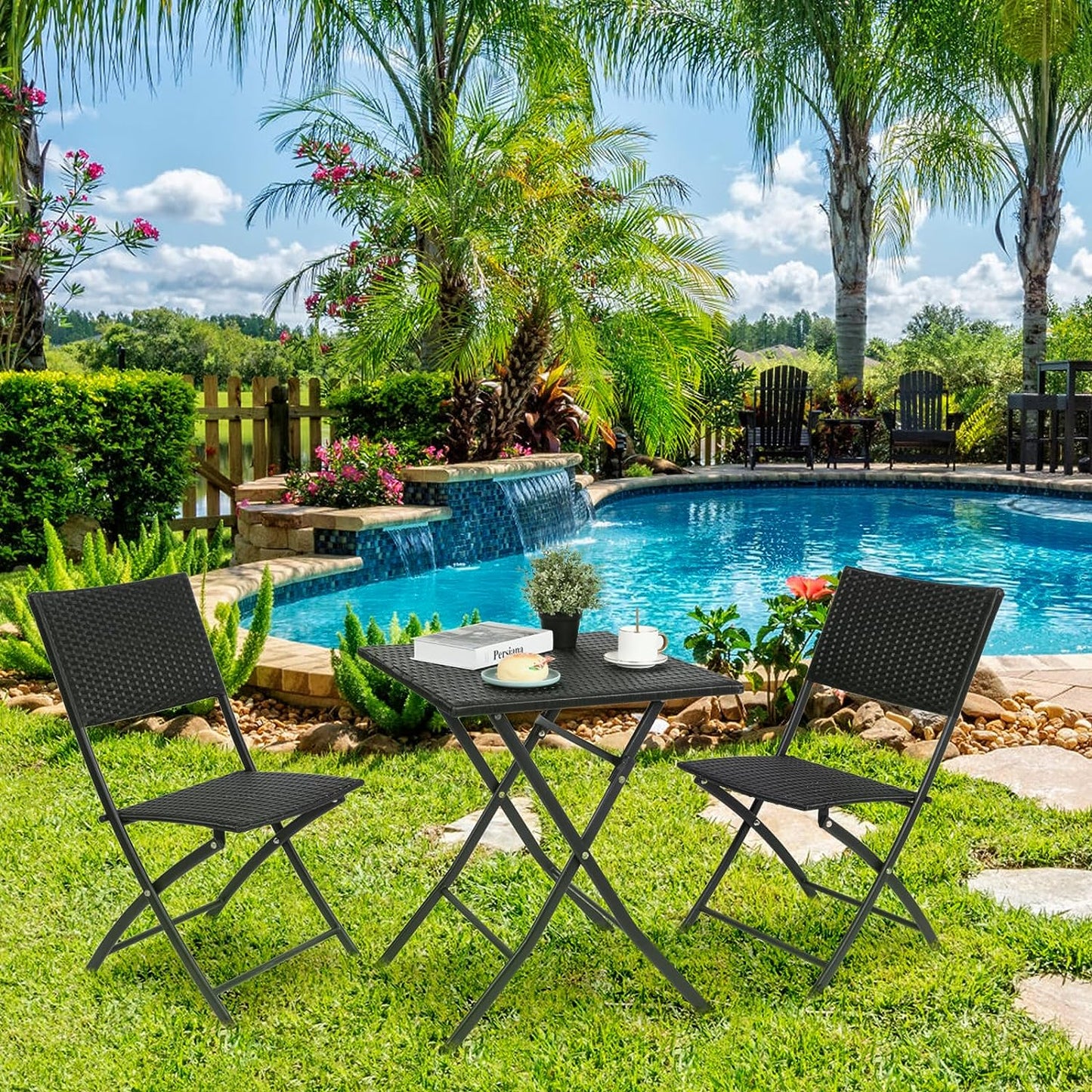 ComfyCorner CP001 Rattan Patio Bistro Set, Black