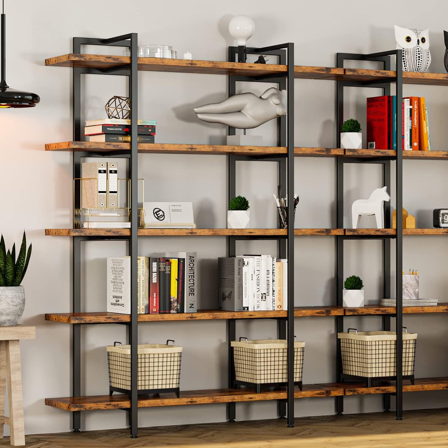 ComfyCorner Industrial Bookshelf 5 Tiers, Large Open Etagere Shelves, 71.2" H x 53.1" L